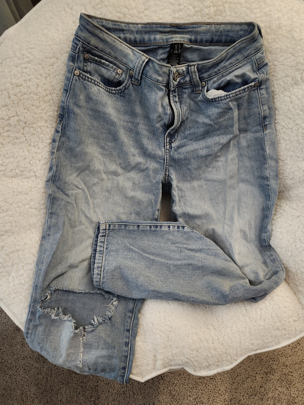 Replay Light Blue Relaxed Fit Distressed Jeans
